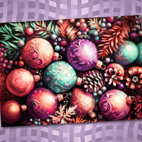 Hard Pastel Drawing Christmas Motifs Purple Peach Card