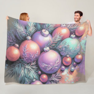 Hard Pastel Drawing Christmas Motifs Purple Peach Fleece Blanket