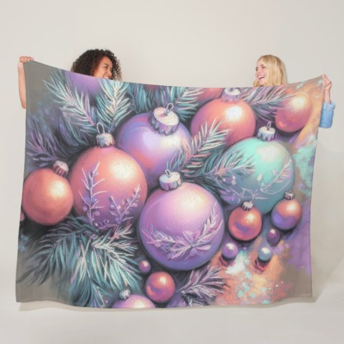Hard Pastel Drawing Christmas Motifs Purple Peach Fleece Blanket