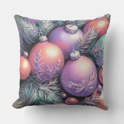 Hard Pastel Drawing Christmas Motifs Purple Peach Throw Pillow
