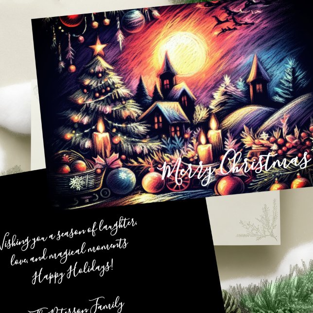 Hard Pastel Drawing Christmas Scene Holiday Card (Creator Uploaded)