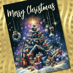 Hard Pastel Drawing Christmas Tree Card