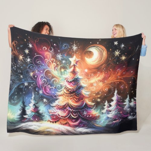 Hard Pastel Drawing Christmas Trees Whimsical Fleece Blanket