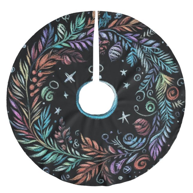 Hard Pastel Drawing Christmas Wreath Brushed Polyester Tree Skirt (Front)