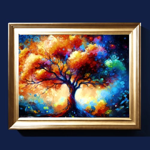 Hard Pastel Drawing Colorful Abstract Tree Poster
