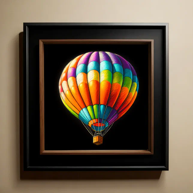 Hard Pastel Drawing Colorful Hot Air Balloon Poster | Zazzle
