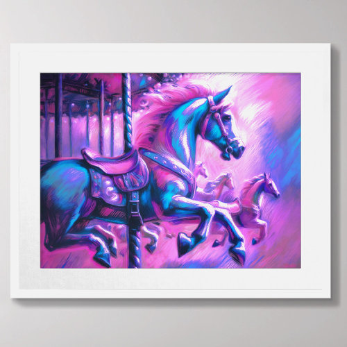 Hard Pastel Drawing Cool Tones Carousel Horse Poster