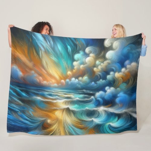 Hard Pastel Drawing Crashing Waves Fleece Blanket