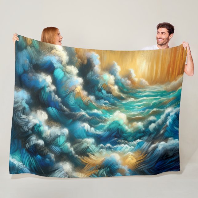 Hard Pastel Drawing Crashing Waves Fleece Blanket (In Situ)