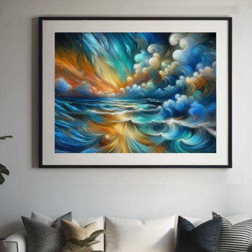 Hard Pastel Drawing Crashing Waves II Poster