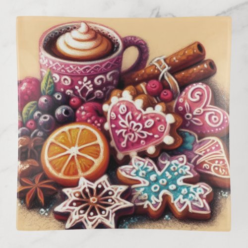 Hard Pastel Drawing Decorated Cookies Cocoa Trinket Tray