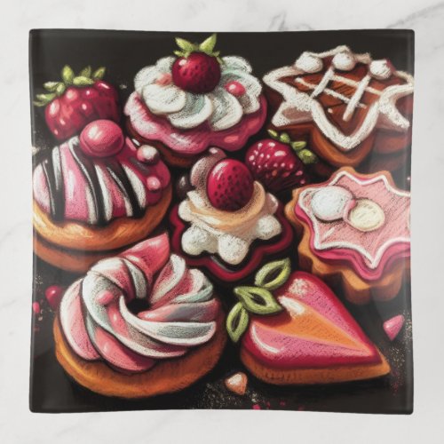 Hard Pastel Drawing Decorated Cookies Desserts Trinket Tray