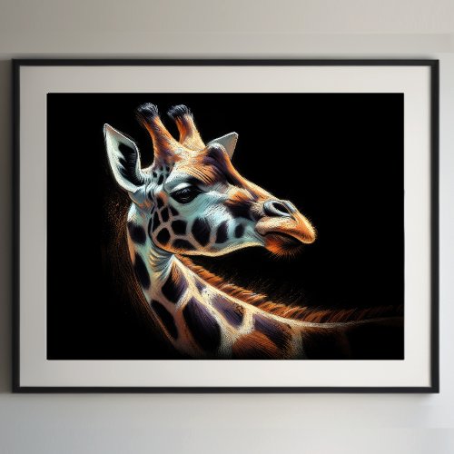 Hard Pastel Drawing Giraffe Poster