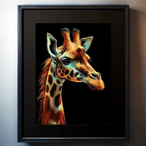 Hard Pastel Drawing Giraffe Poster