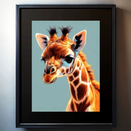 Hard Pastel Drawing Giraffe Poster