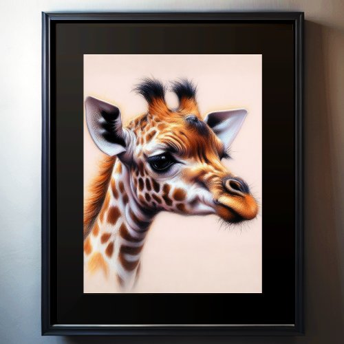 Hard Pastel Drawing Giraffe Poster