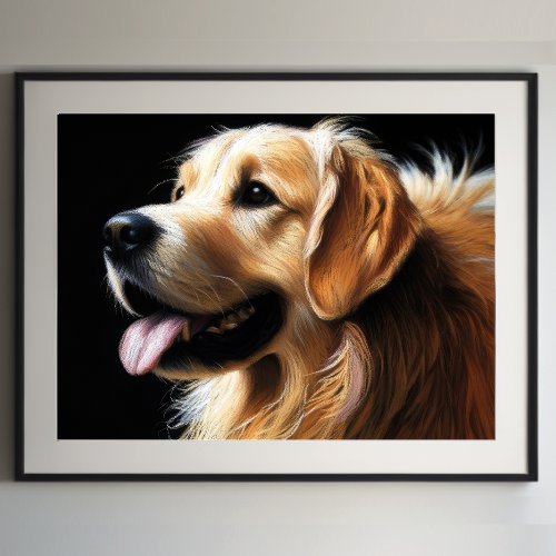 Hard Pastel Drawing Golden Retriever Poster