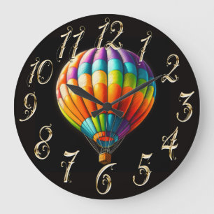 Hard Pastel Drawing Hot Air Balloon Large Clock