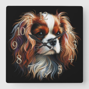 Hard Pastel Drawing King Charles Cavalier Spaniel Square Wall Clock