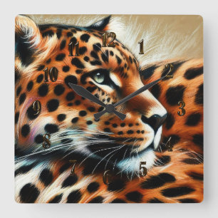 Hard Pastel Drawing Leopard Square Wall Clock