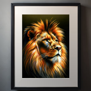 Hard Pastel Drawing Lion Poster
