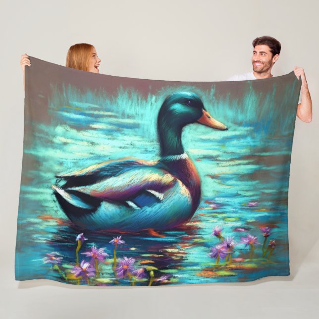 Hard Pastel Drawing Mallard Duck Fleece Blanket (In Situ)