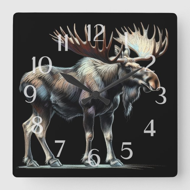 Hard Pastel Drawing Moose Square Wall Clock (Front)