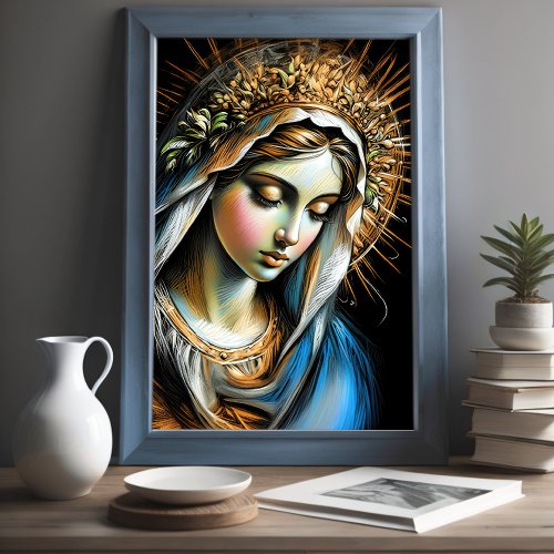 Hard Pastel Drawing Mother Mary Poster