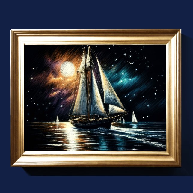 Hard Pastel Drawing Night Sailing Poster (Creator Uploaded)