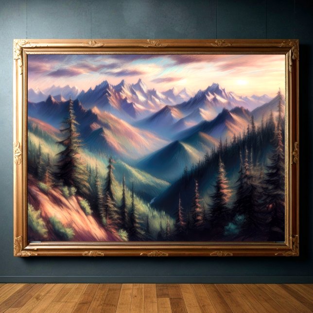 Hard Pastel Drawing of Mountain Landscape II Poster (Creator Uploaded)