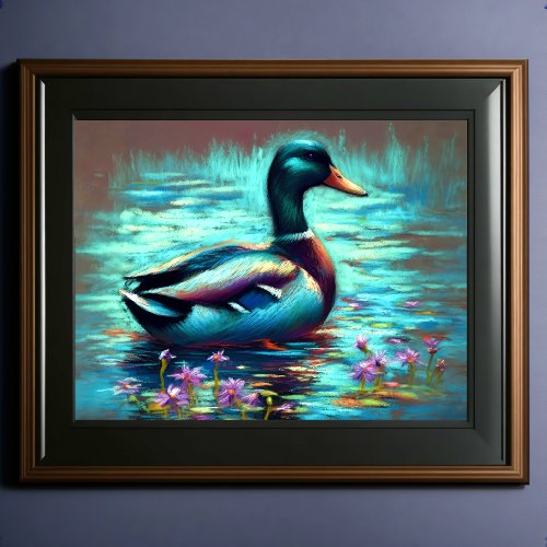 Hard Pastel Drawing Painting of a Mallard Duck Poster