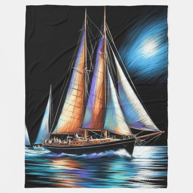 Hard Pastel Drawing Sailboat Fleece Blanket (Front)