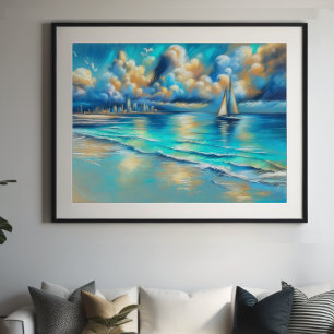 Hard Pastel Drawing Sailboat Water Poster