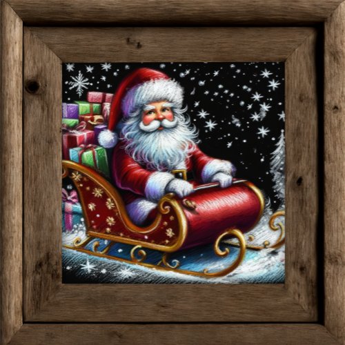 Hard Pastel Drawing Santa in His Sleigh Poster