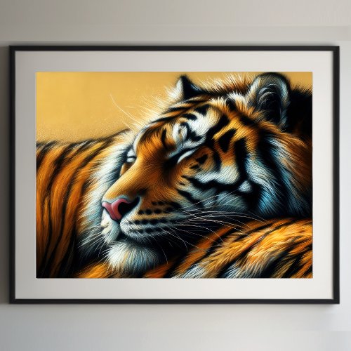 Hard Pastel Drawing Sleeping Tiger Poster