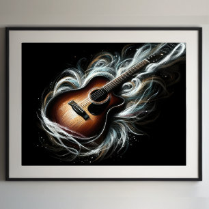 Hard Pastel Drawing Stag Acoustic Guitar Poster