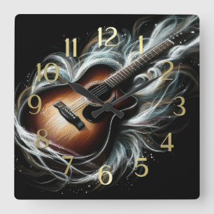 Hard Pastel Drawing Stag Acoustic Guitar Square Wall Clock