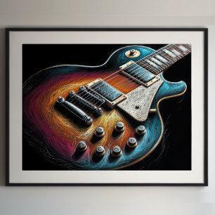Hard Pastel Drawing Stag Electric Guitar Poster