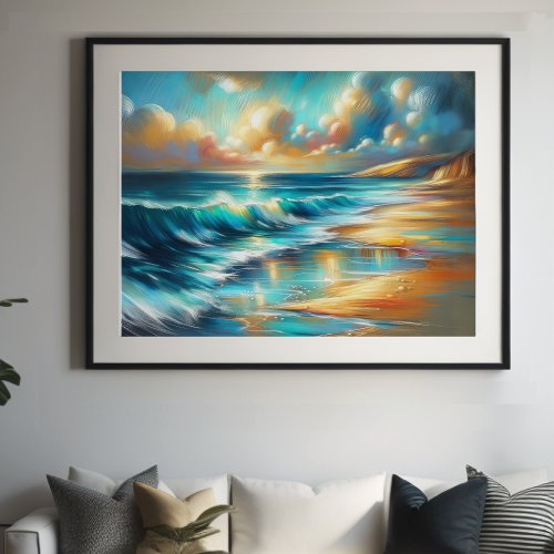 Hard Pastel Drawing Waves on a Beach III Poster