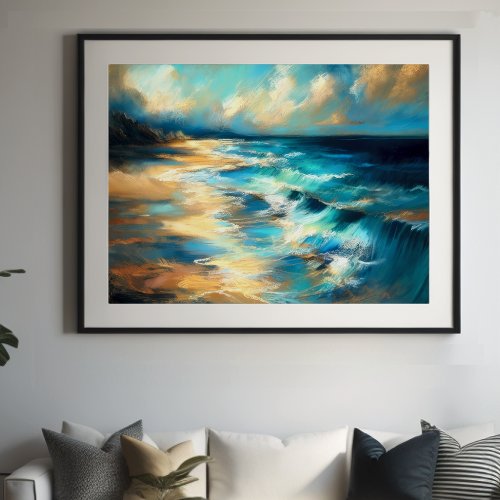 Hard Pastel Drawing Waves on a Beach IV Poster