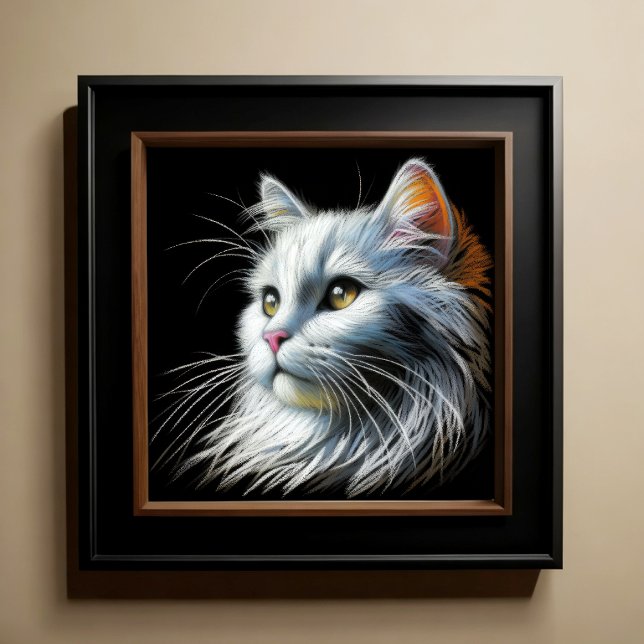 Hard Pastel Drawing White Cat Poster (Creator Uploaded)