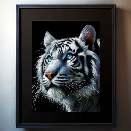 Hard Pastel Drawing White Tiger Poster