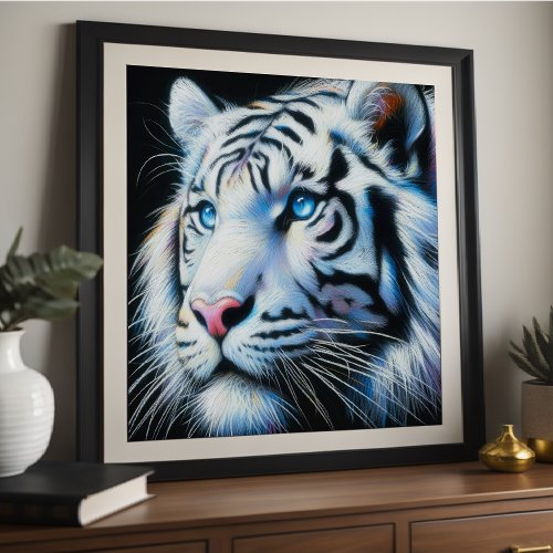Hard Pastel Drawing White Tiger Poster