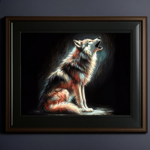 Hard Pastel Drawing Wolf Poster