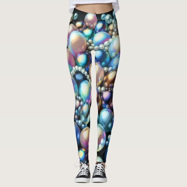 Hard Pastel Pearls Iridescent Beads Leggings (Front)