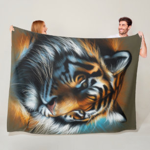 Hard Pastel Tiger on Tan Fleece Blanket