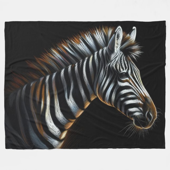 Hard Pastel Zebra on Black Fleece Blanket (Front (Horizontal))