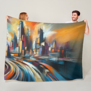 Hard Pastels Drawing Abstract Modern Cityscape Fleece Blanket