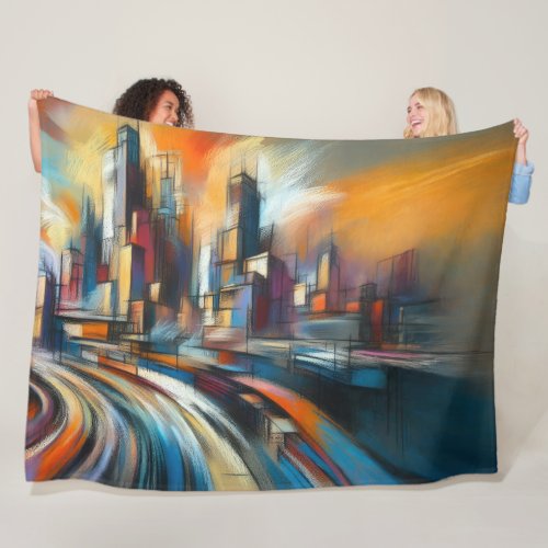Hard Pastels Drawing Abstract Modern Cityscape Fleece Blanket