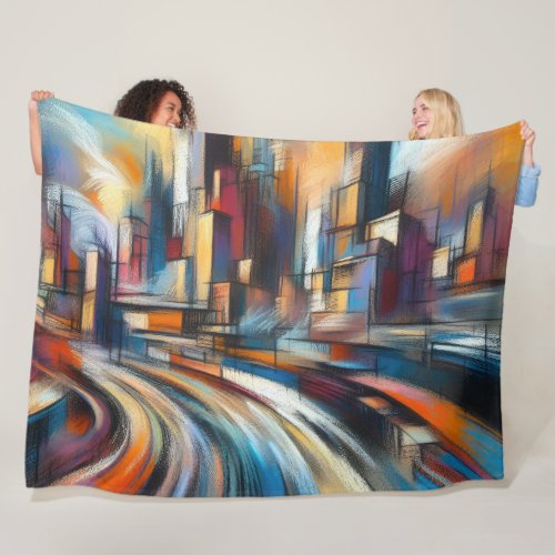 Hard Pastels Drawing Abstract Modern Cityscape Fleece Blanket
